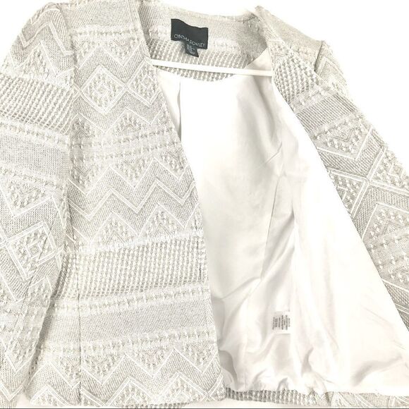 Cynthia Rowley Gray Woven Geometric Tribal Print Open Blazer - Picture 10 of 13